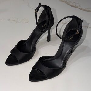 Zara Black Satin Open-Toe Ankle-Strap Heels | 42